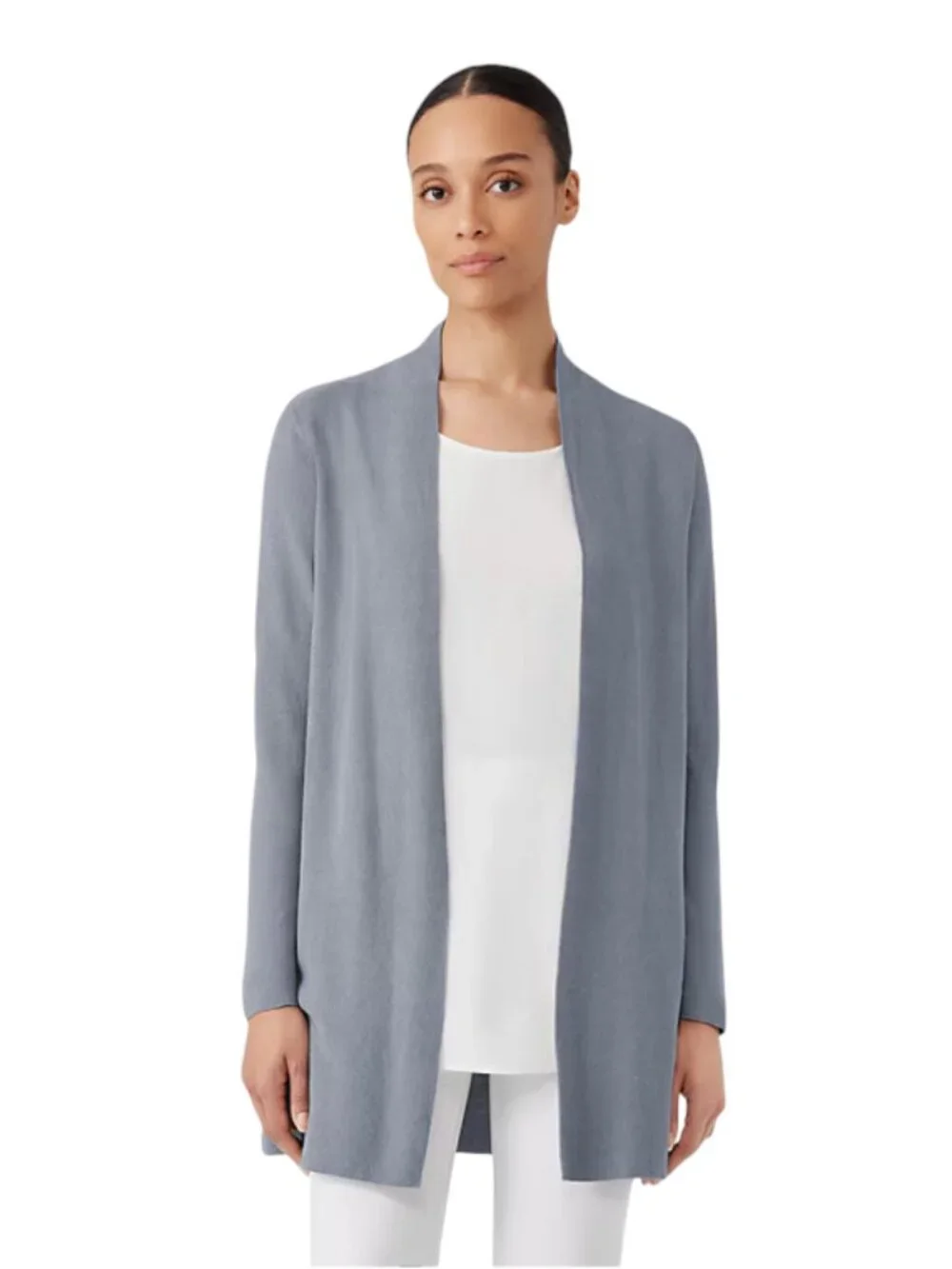 Eileen Fisher Organic Cotton Linen Cardigan Sweater Womens XS Gray Knit Jacket